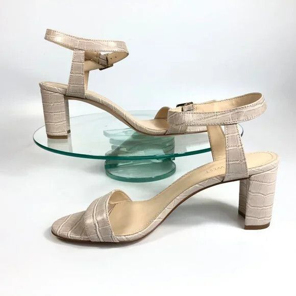 Nine West Pixel City Block Heel Sandals Womens Croc Embossed Ankle Strap - Picture 6 of 6